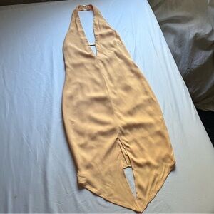 BEC + BRIDGE orange halter neck gold metal detail backless mini dress